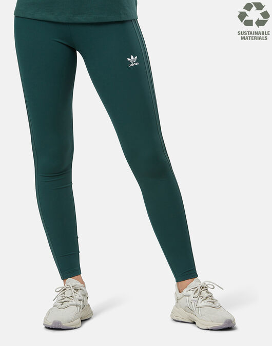 adidas Originals Womens 3 Stripes Leggings - Green | Life Style Sports UK