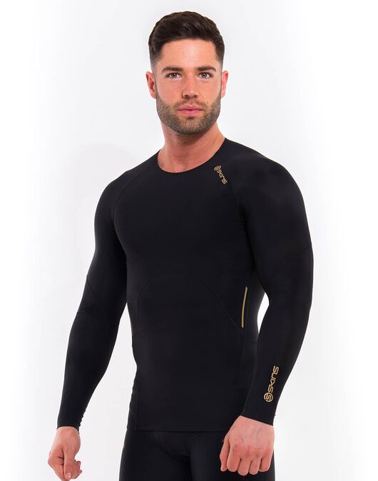 Skins A400 Short Sleeve Compression Top - Black/Yellow, X-Small