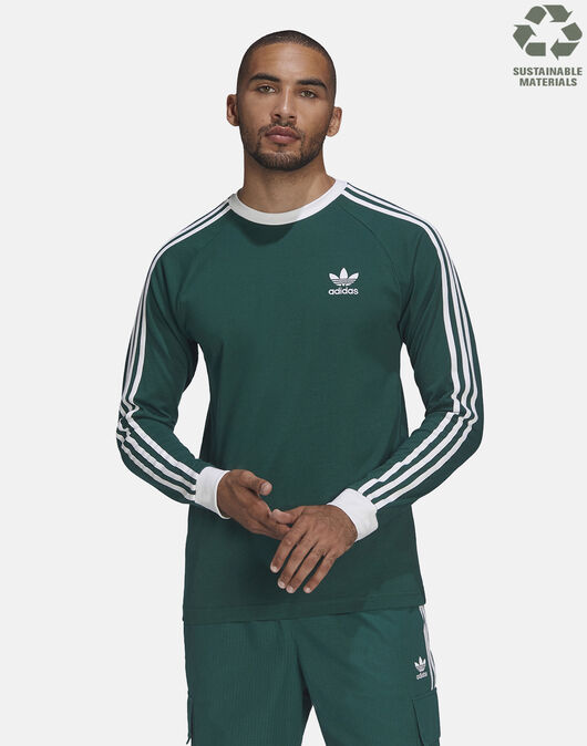 adidas Mens Stripes Long sleeve T-shirt - Green | Life Sports UK