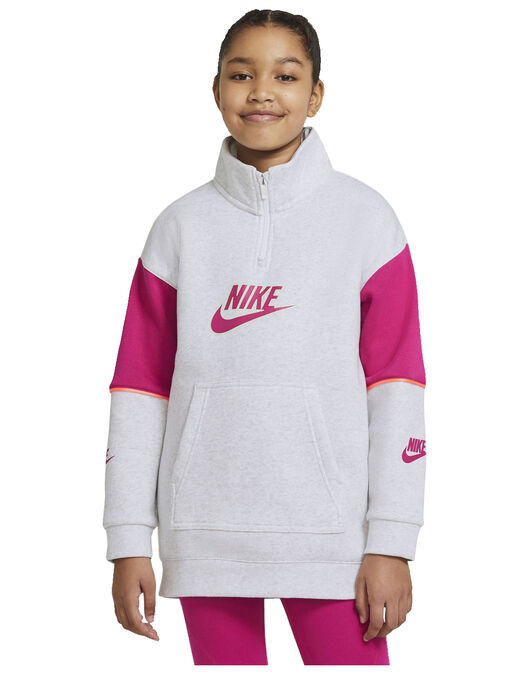 Nike Older Girls Fleece Half zip top - Grey
