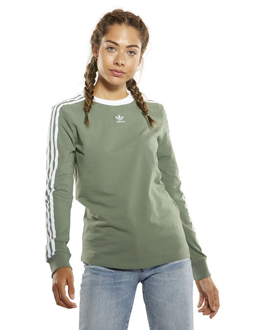 adidas Originals Womens 3 Stripes Long Sleeve T-Shirt - Green | Life