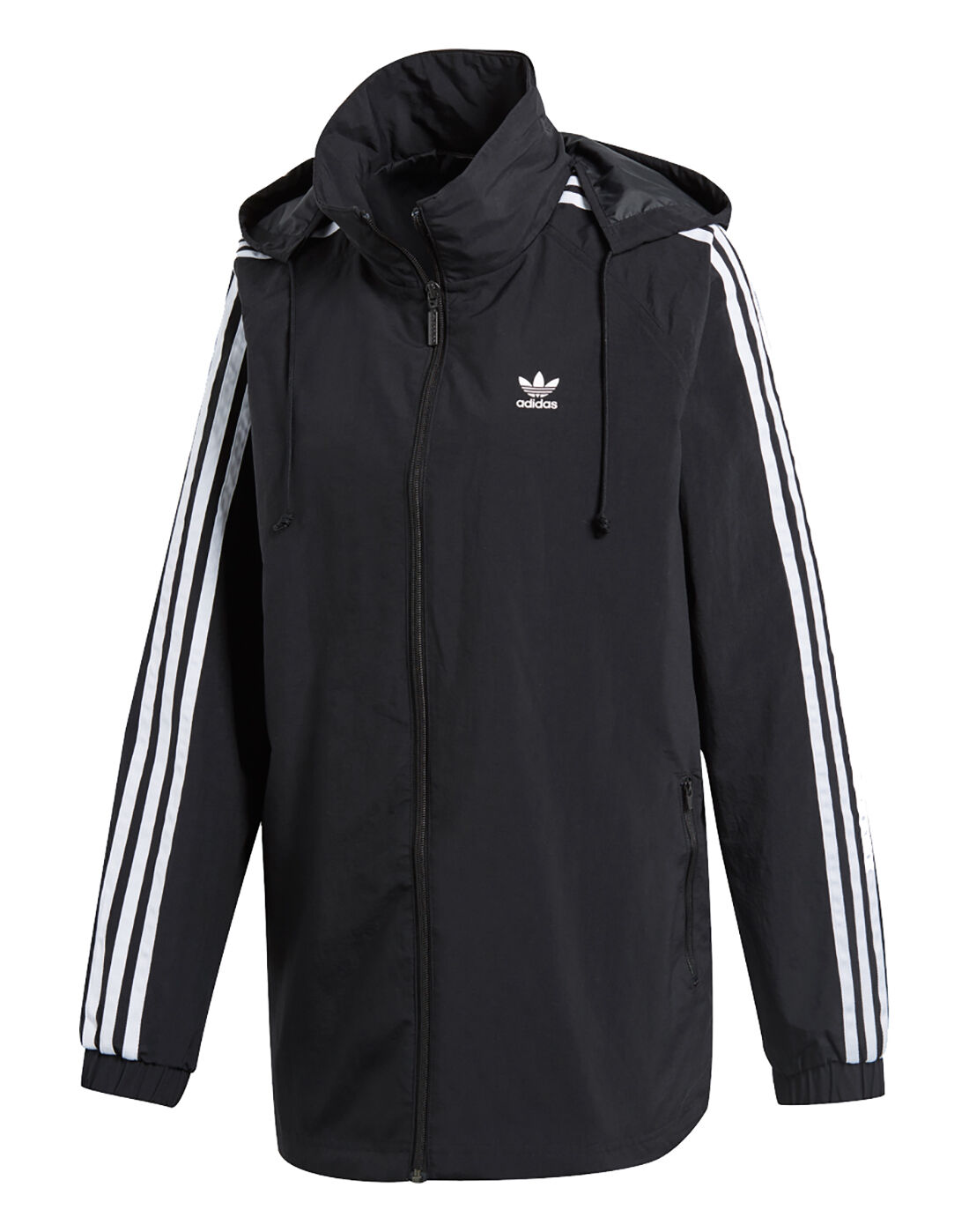 adidas originals adicolor three stripe stadium jacket with hood in black