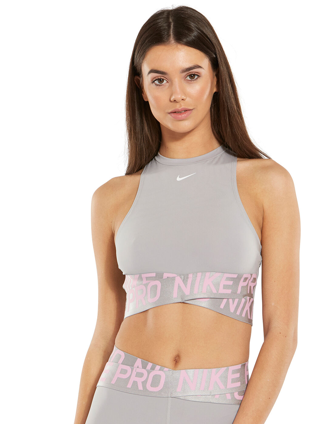 Women's Grey \u0026 Pink Nike Intertwist Crop Tank Top | Life Style Sports