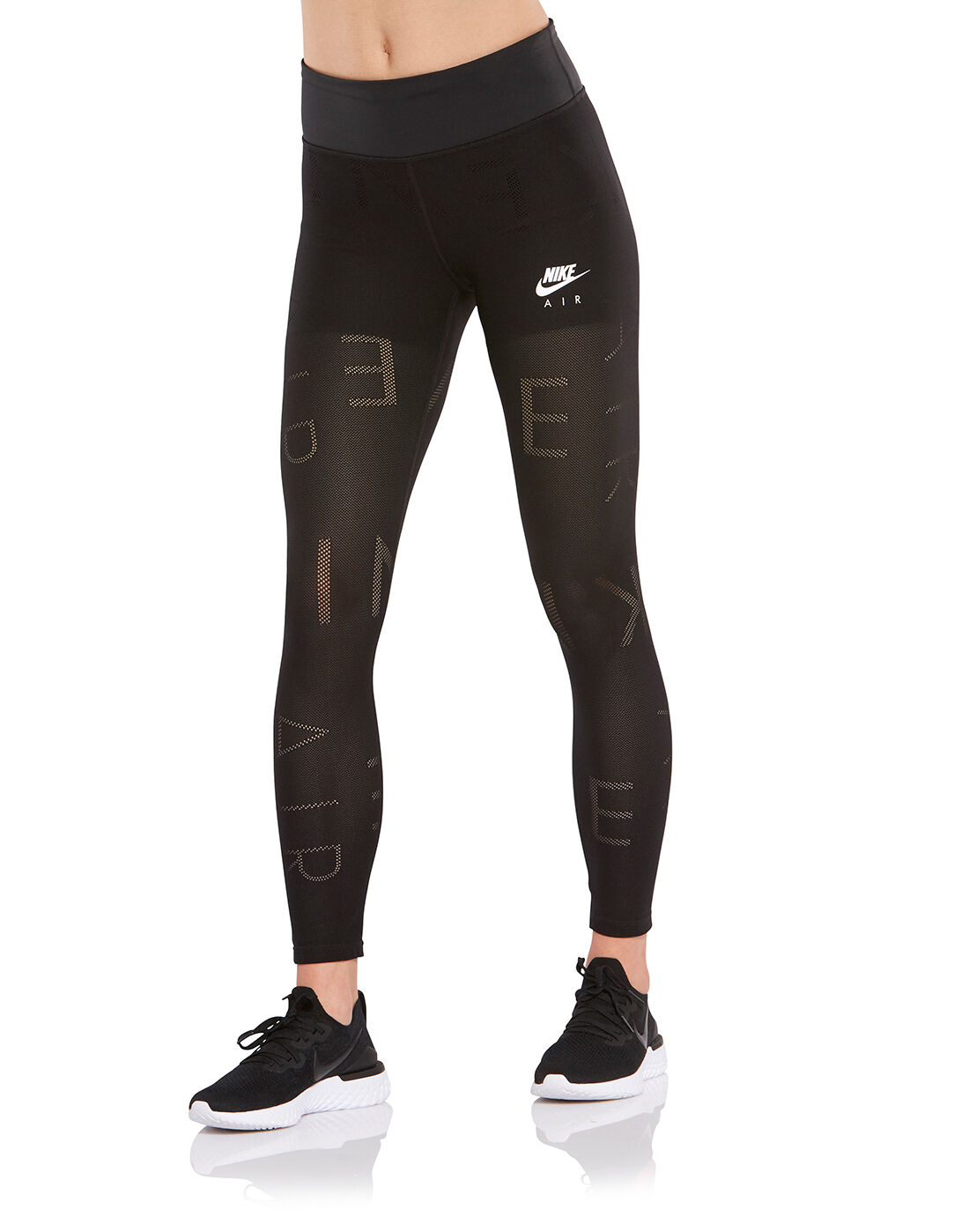 nike air running leggings with mesh panels in black