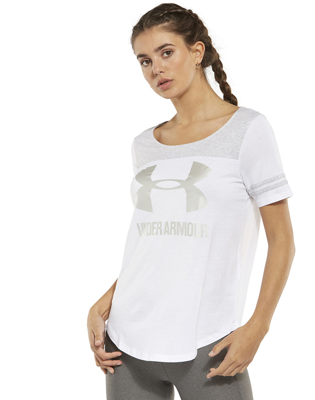 Under Armour Damen Freizeitshirt Sport-Fitness-T-Shirt UA Fit Kit Baseball grau 