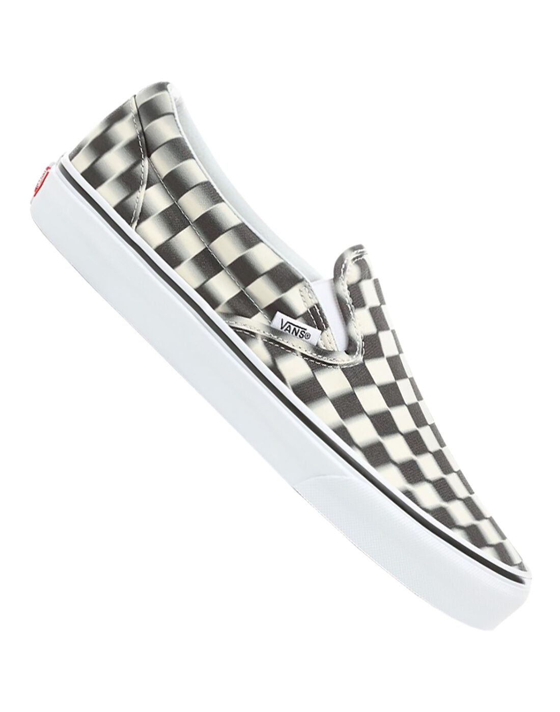 blurred checkered slip on vans