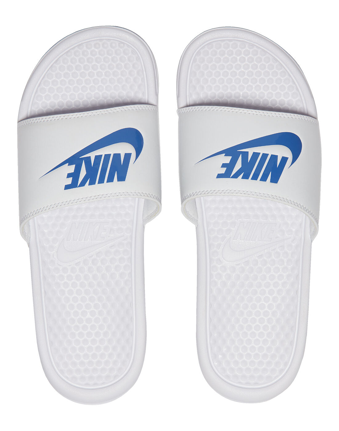 blue and white nike sandals