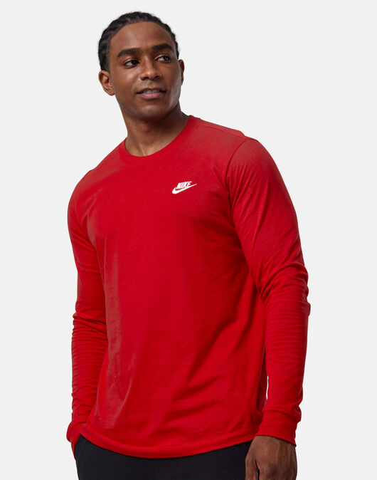 Nike Mens Club Long Sleeved T Shirt Red Life Style Sports EU