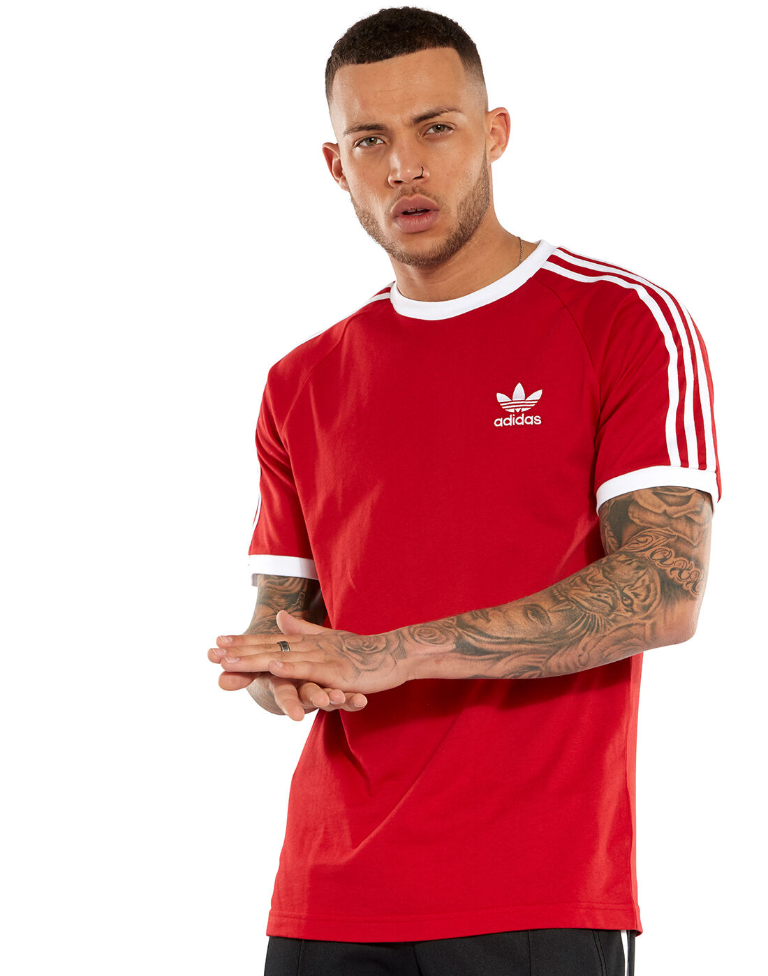 Men's Red adidas Originals 3-Stripe T-Shirt | Life Style Sports