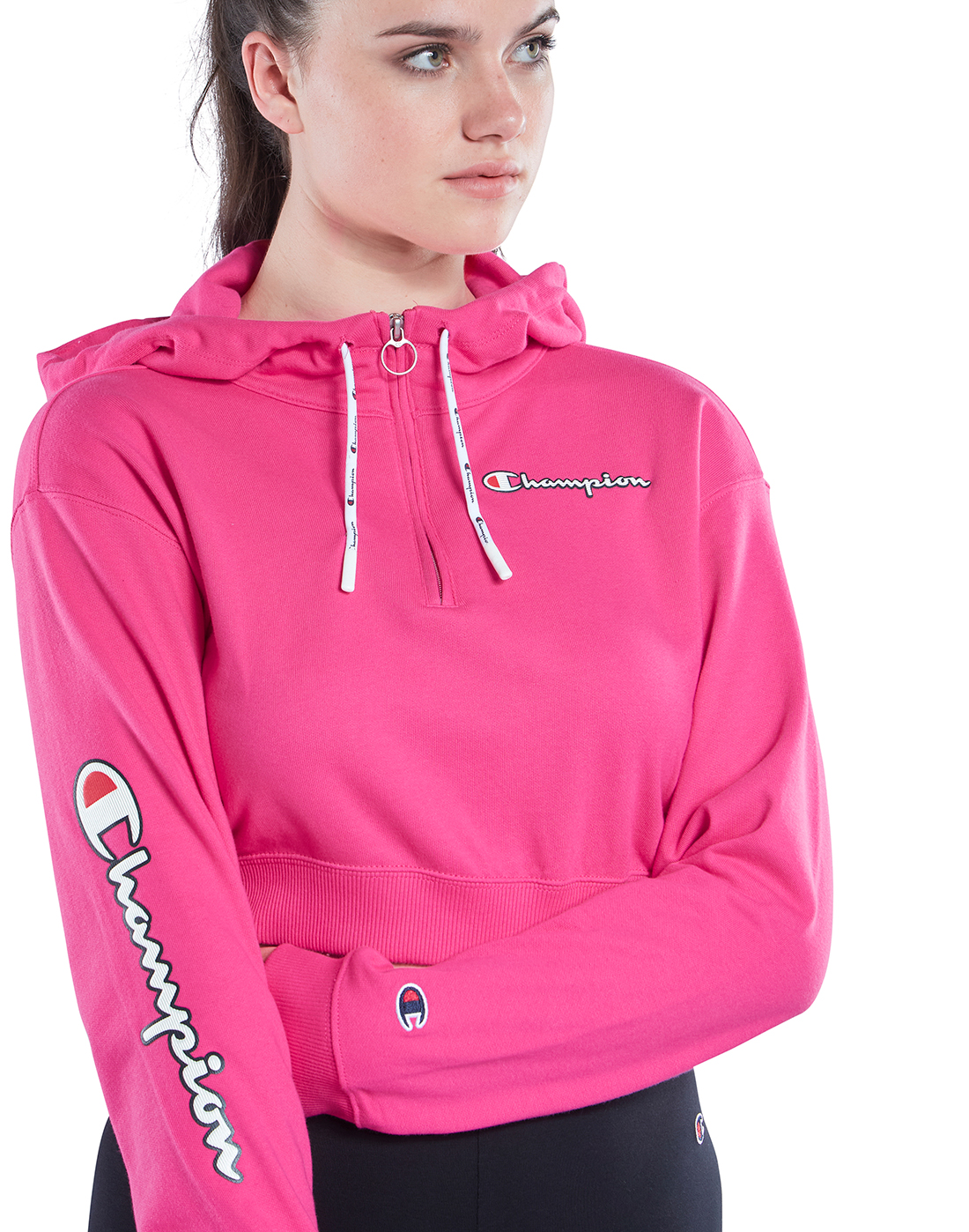 Champion Womens Cropped Half Zip Top - Pink | Life Style Sports IE