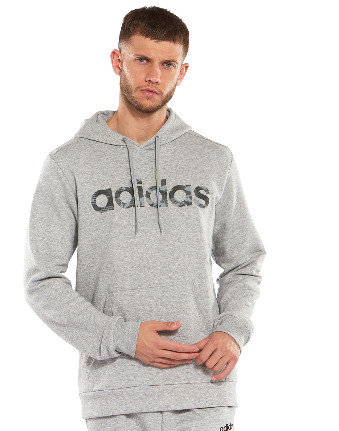 adidas Mens Camo Linear Hoodie - Grey | Life Style Sports IE