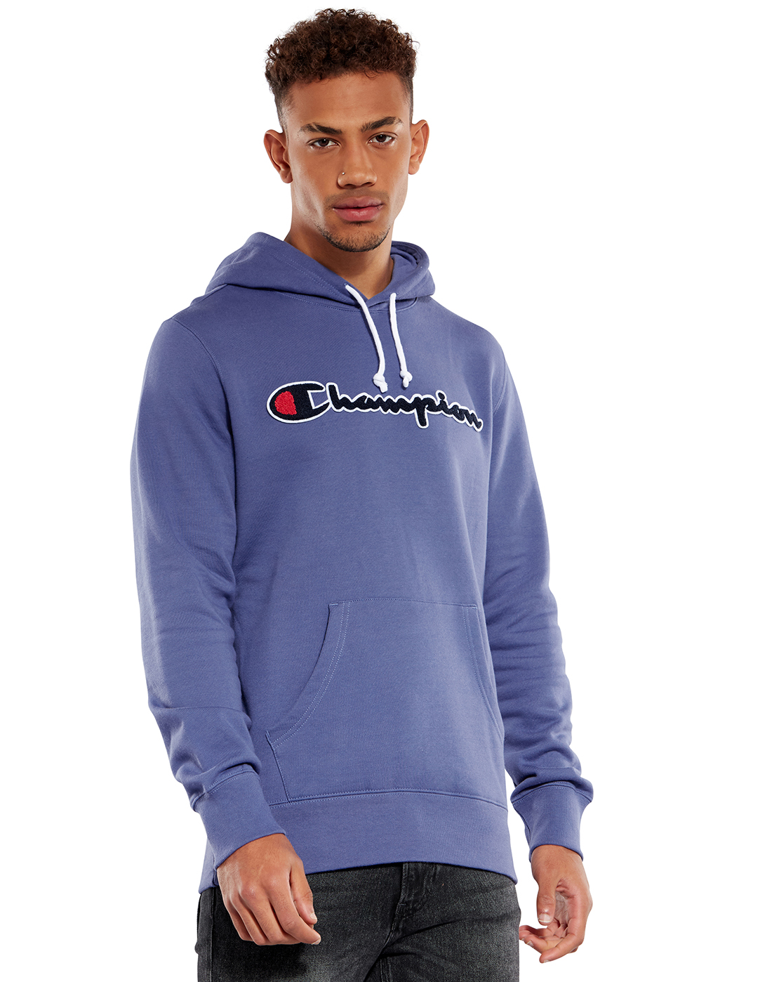 Champion Mens Full Logo Hoodie - Blue | Life Style Sports IE