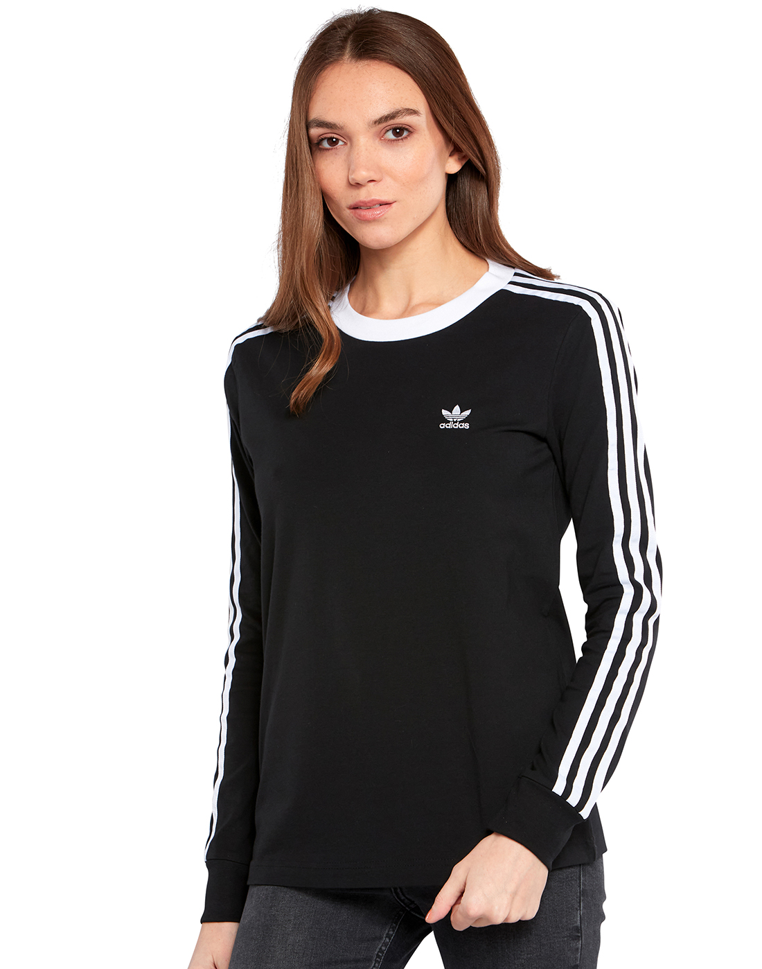 adidas Originals Womens 3-Stripes Long Sleeve T-shirt - Black | Life ...
