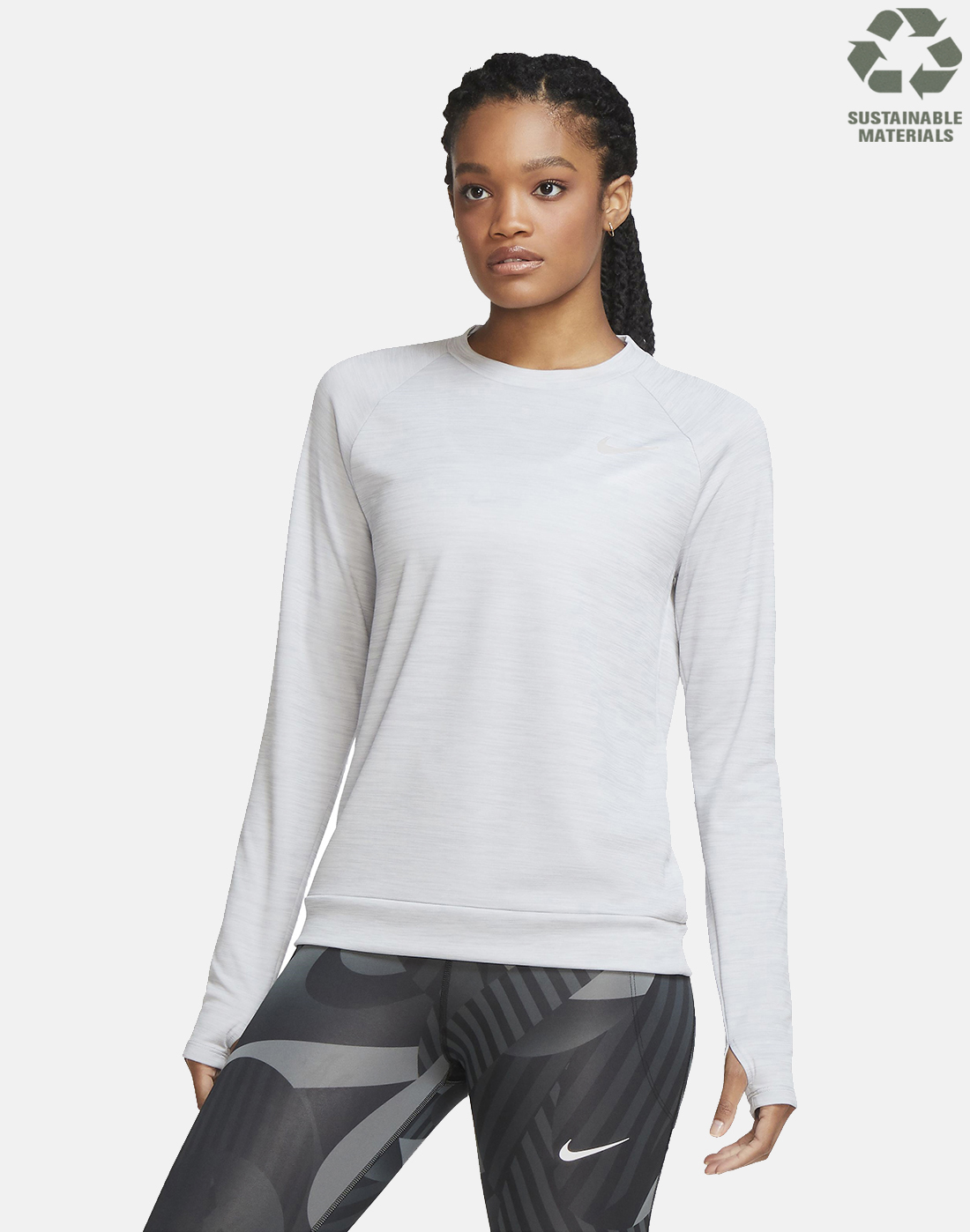 Nike Womens Pacer Crewneck Long Sleeves Top - Grey | Life Style Sports UK
