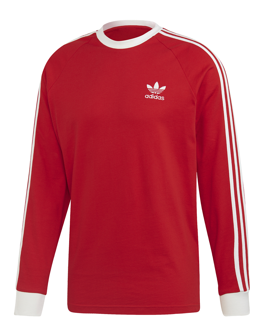 adidas Originals Mens 3-Stripes Long Sleeve T-Shirt - Red | Life Style ...