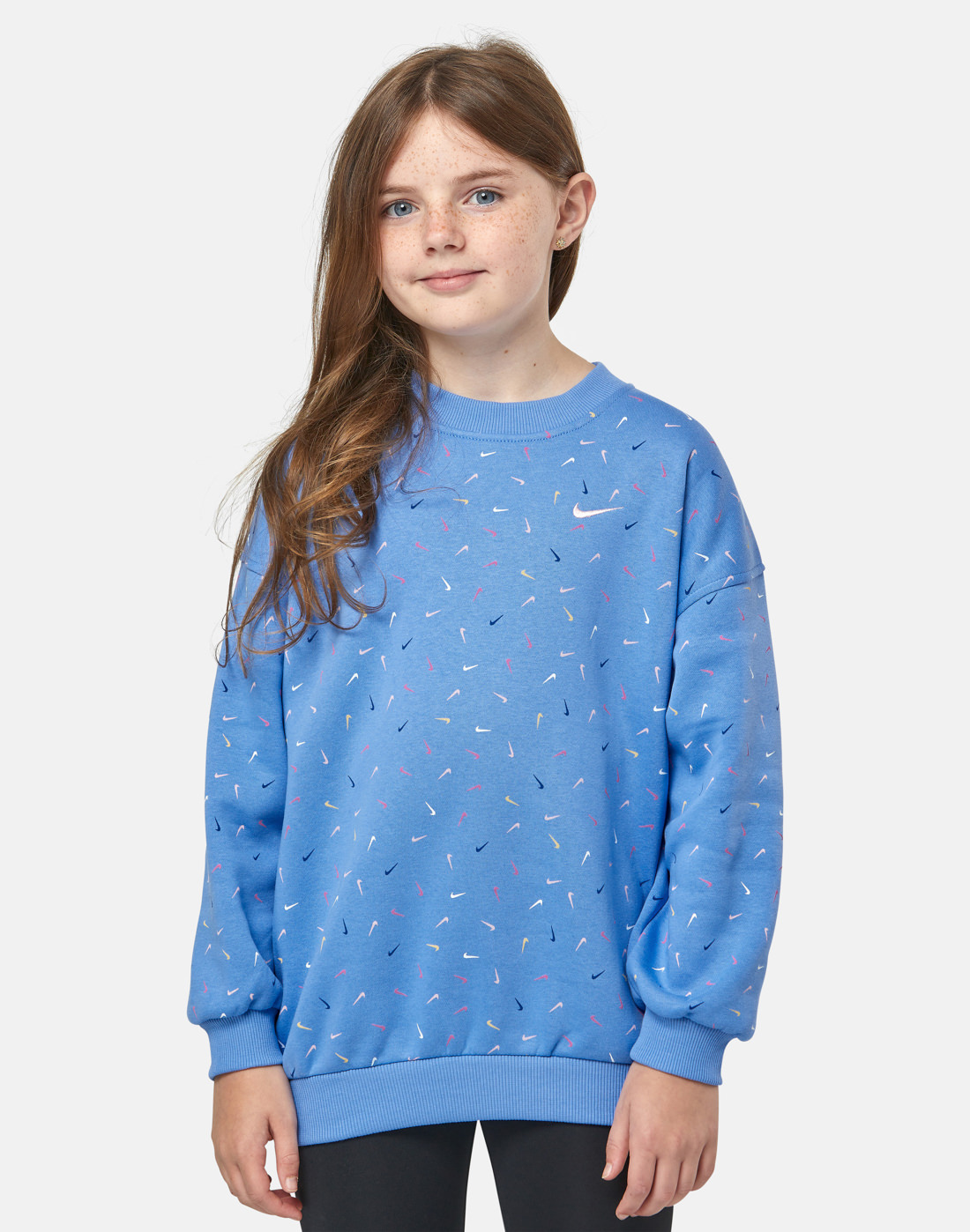 Nike Older Girls Oversized Club Fleece Crew Neck Sweatshirt - Blue ...