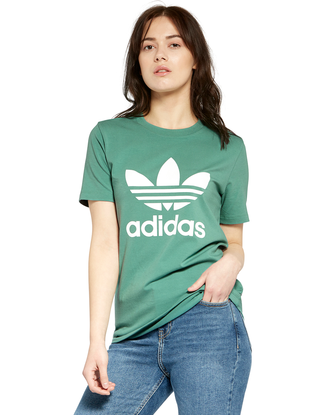 adidas Originals Womens Trefoil T-Shirt - Green | Life Style Sports IE