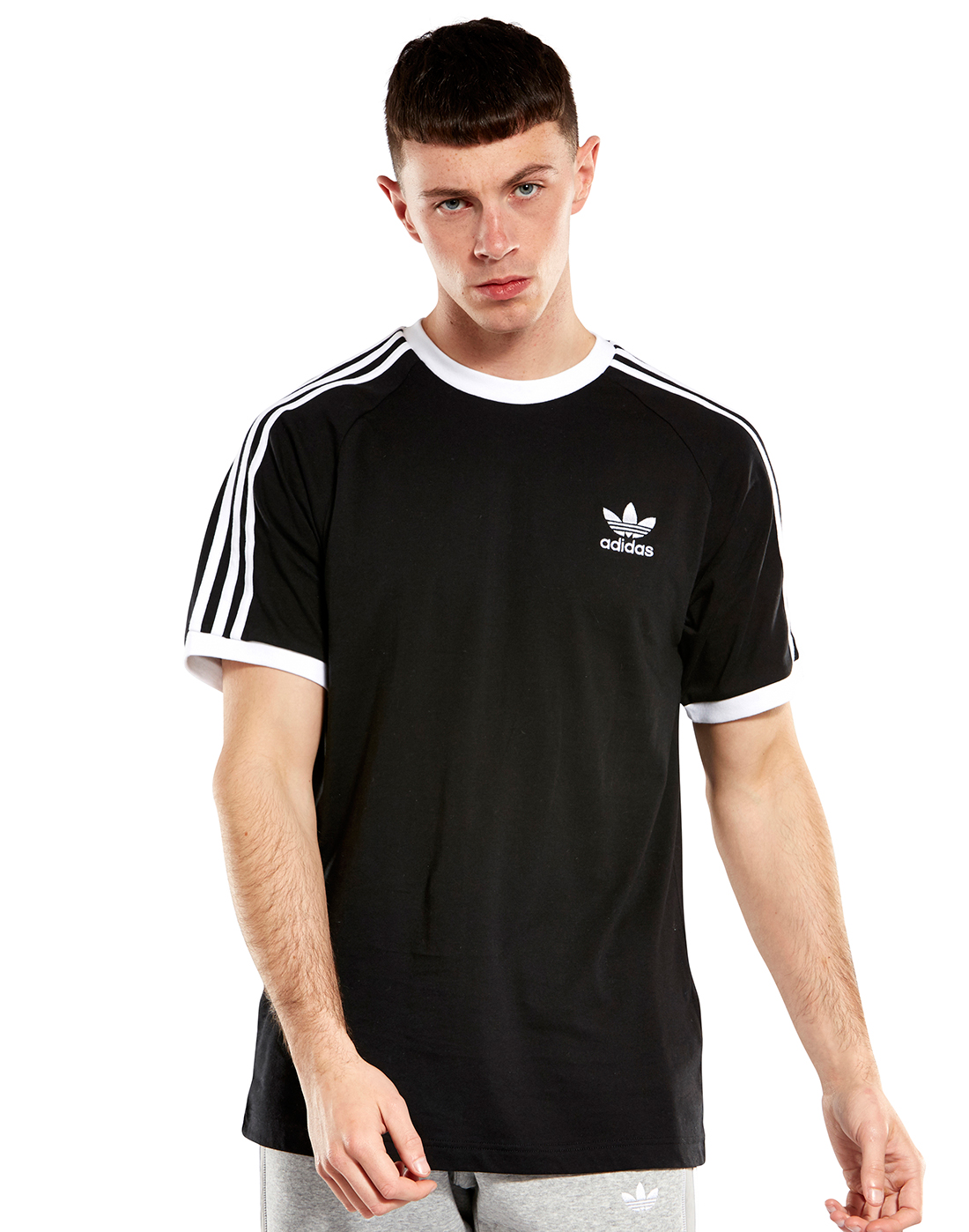 black adidas 3 stripe t shirt