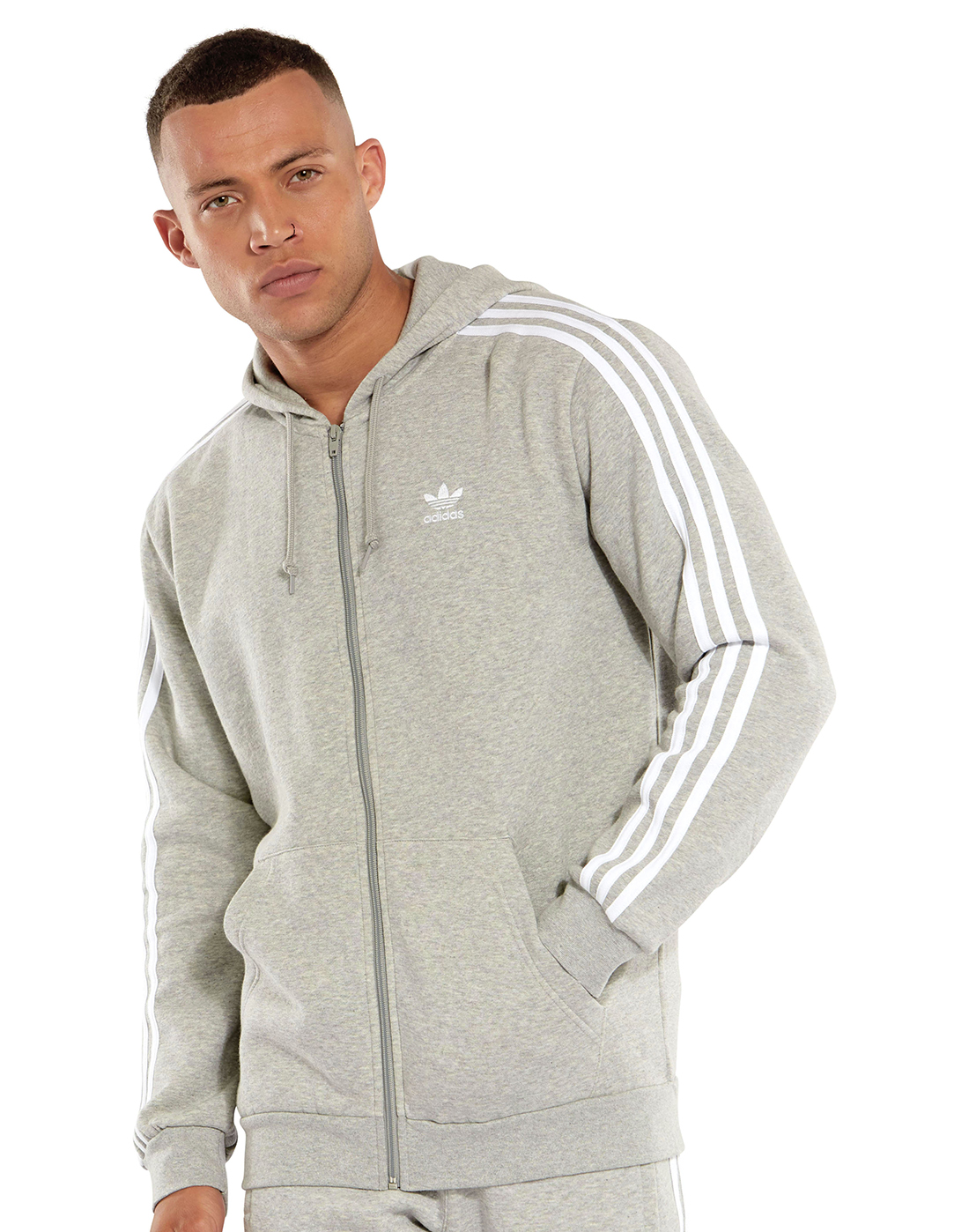 adidas Originals Mens 3-Stripes Full Zip Hoodie - Grey | Life Style ...