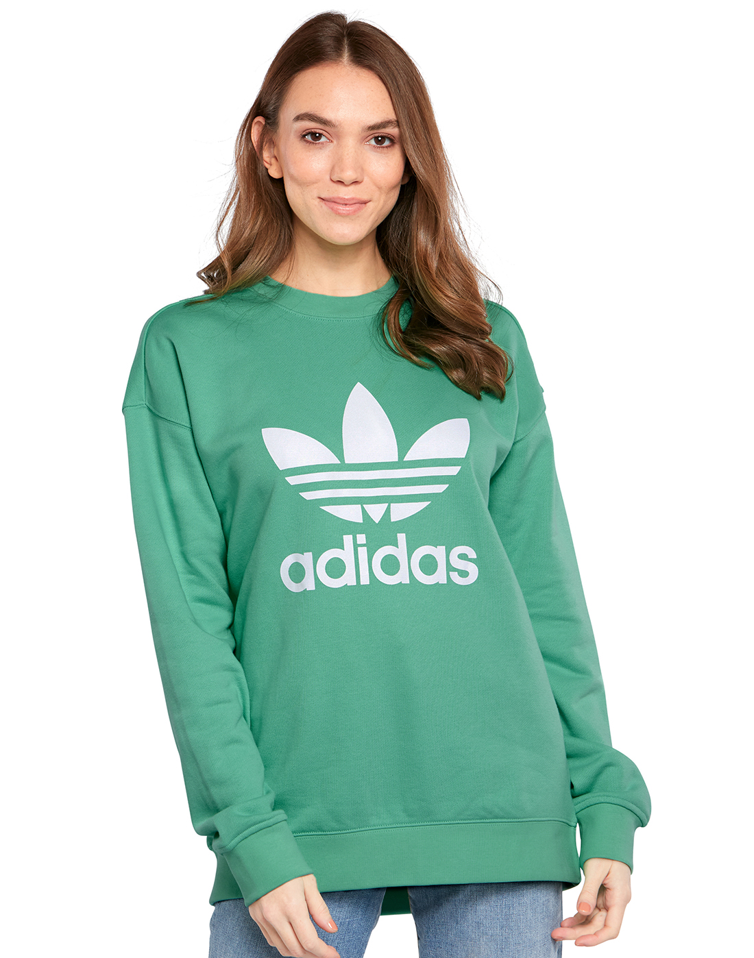 adidas Originals Womens Trefoil Crew Sweatshirt - Green | Life Style Sports  EU