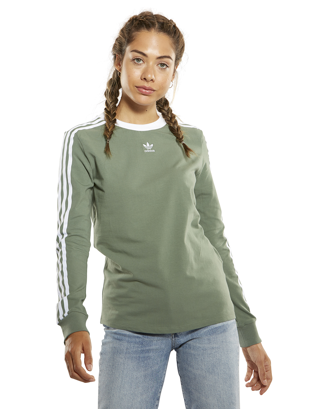 adidas 3 Stripes Long Sleeve T-Shirt - Green | Life Style IE
