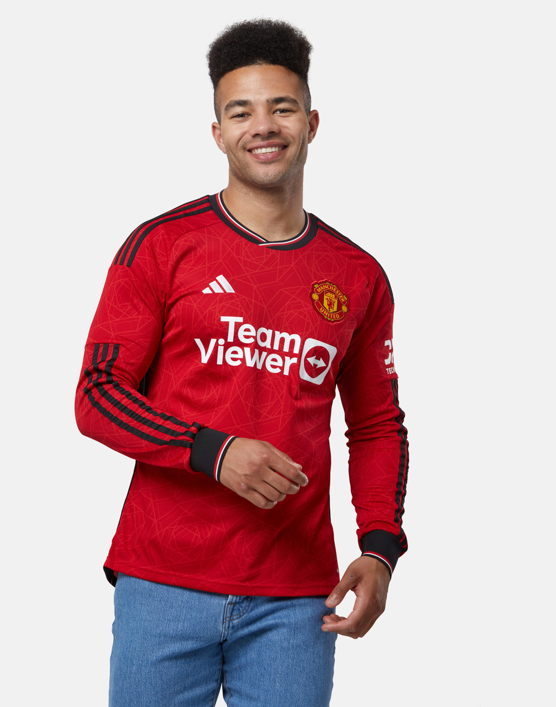 adidas Adults Manchester United 23/24 Long Sleeve Home Jersey - Red ...
