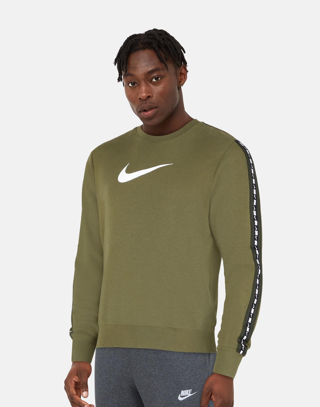 Nike Mens Repeat Fleece Taping Crew Neck Sweatshirt - Green | Life ...