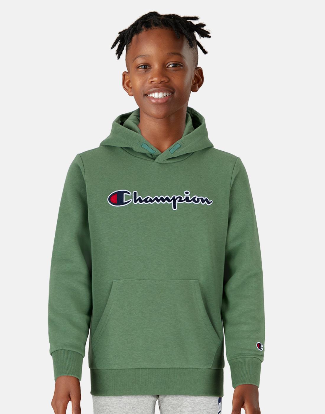 Champion Older Boys Logo Fleece Hoodie - Green | Life Style Sports UK