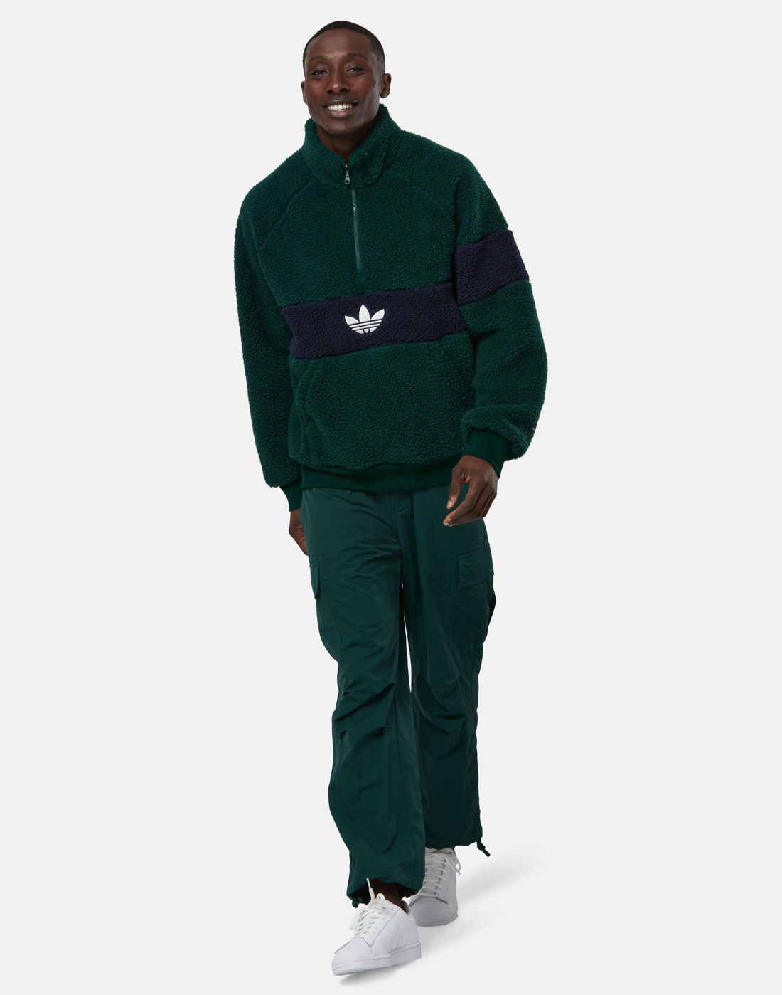 adidas Originals Mens Sherpa Half Zip Jacket - Green