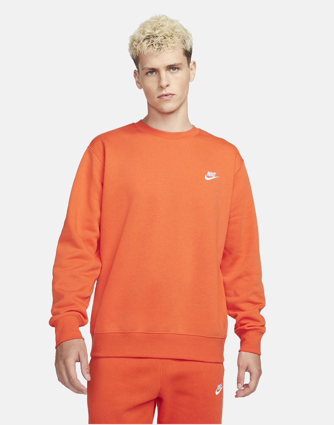 Nike Mens Club Fleece Crew Neck Sweatshirt - Orange | Life Style Sports UK