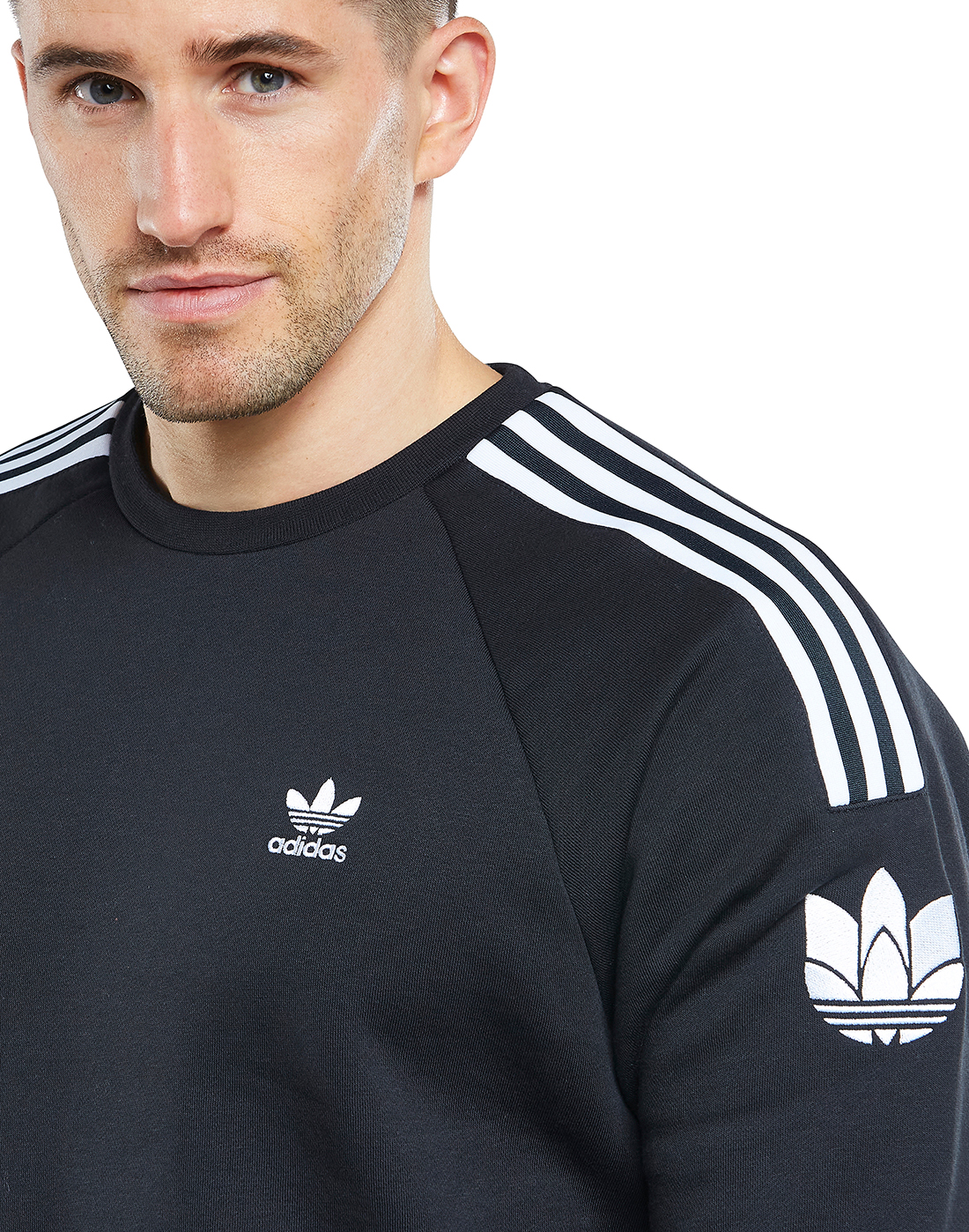 adidas Originals Mens 3D Trefoil 3-Stripes Crew Neck Sweatshirt - Black ...