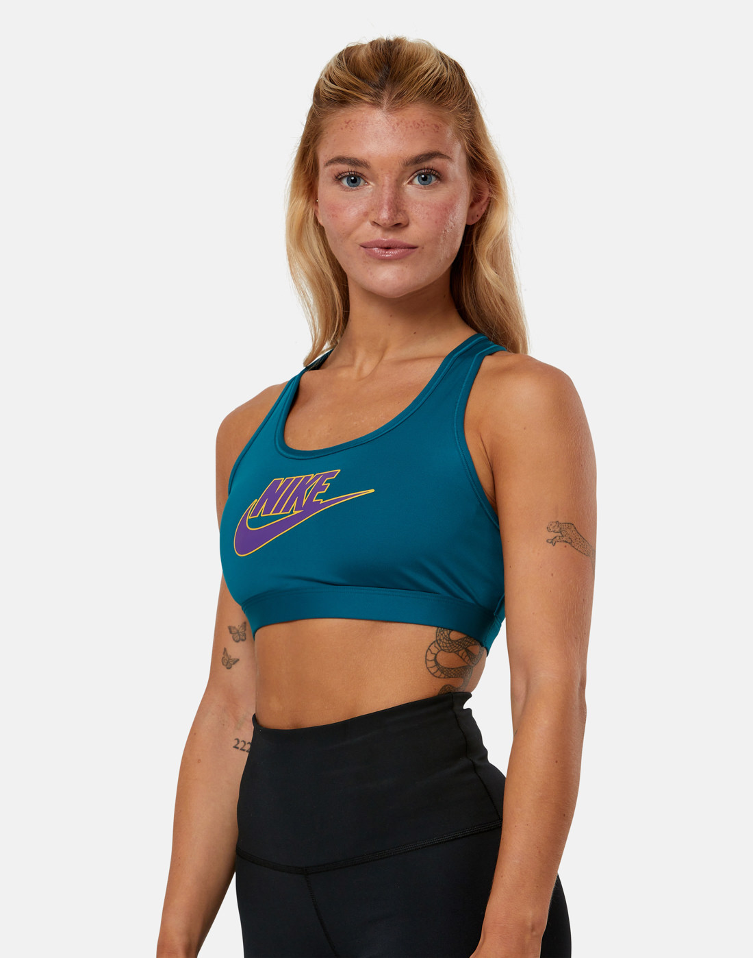 Nike Womens Swoosh Futura Sports Bra - Blue