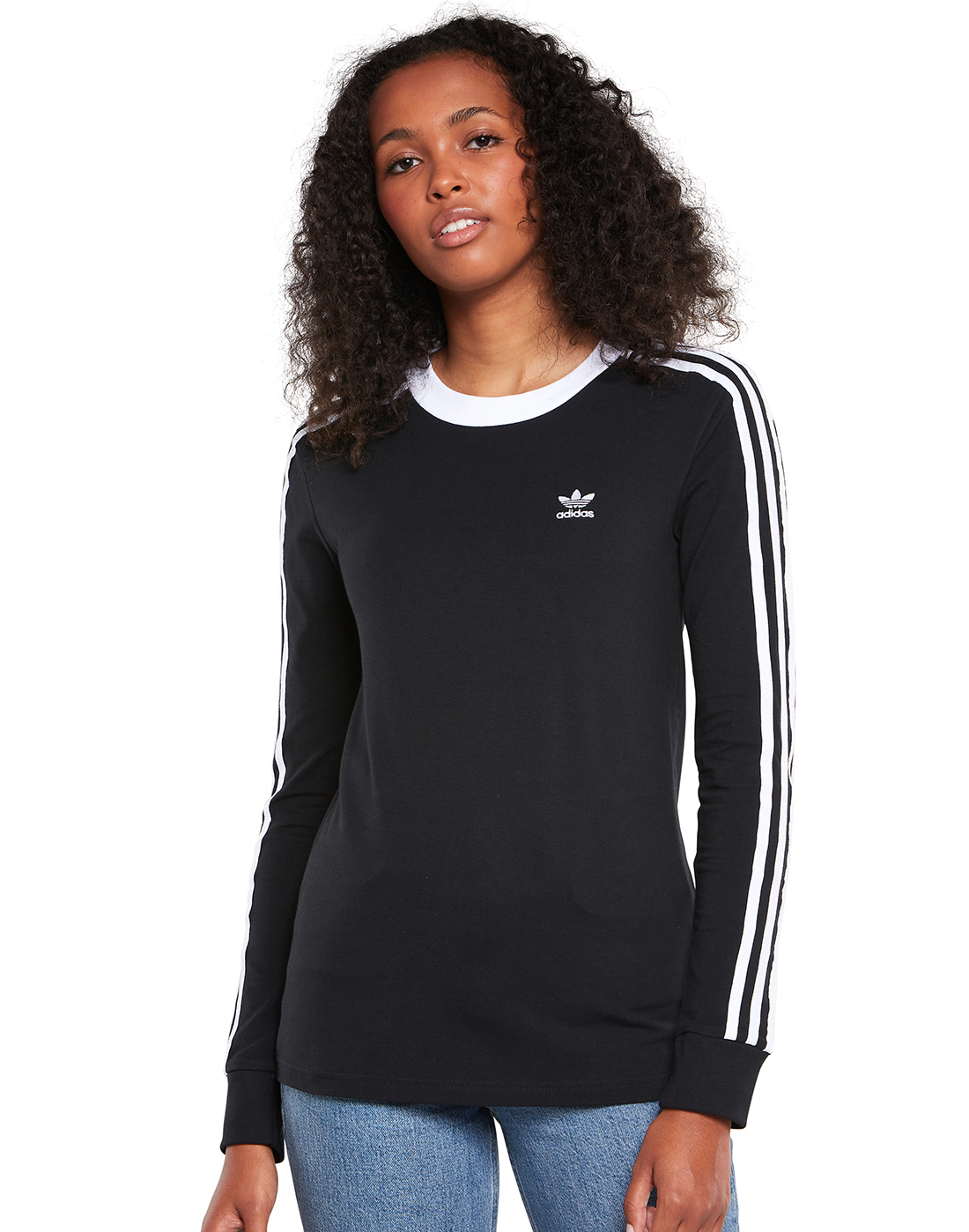 adidas Originals Womens 3-Stripes Long Sleeve T-Shirt - Black | Life ...