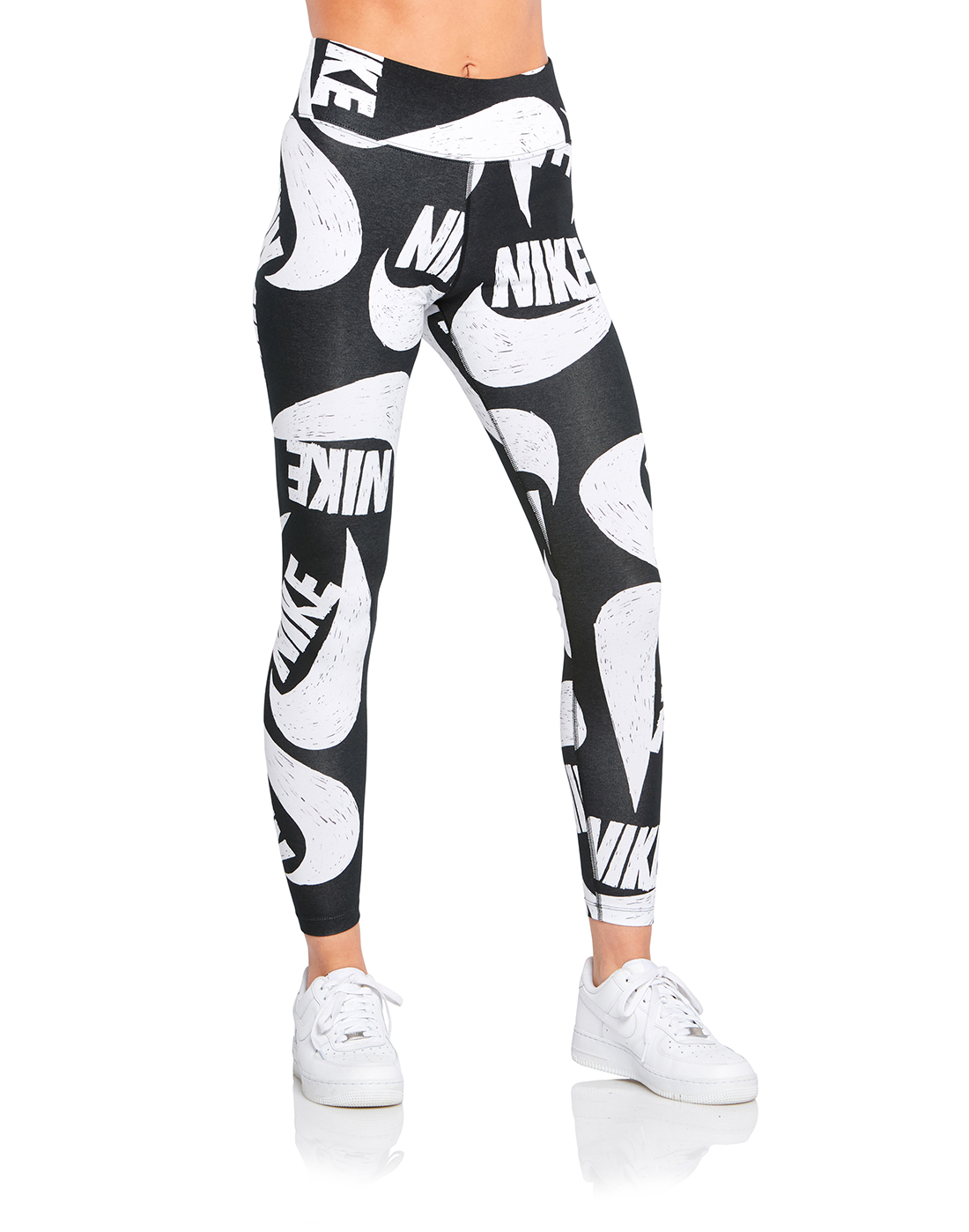 Nike Womens All Over Logo Print Leggings Cj2059-010 Black & White