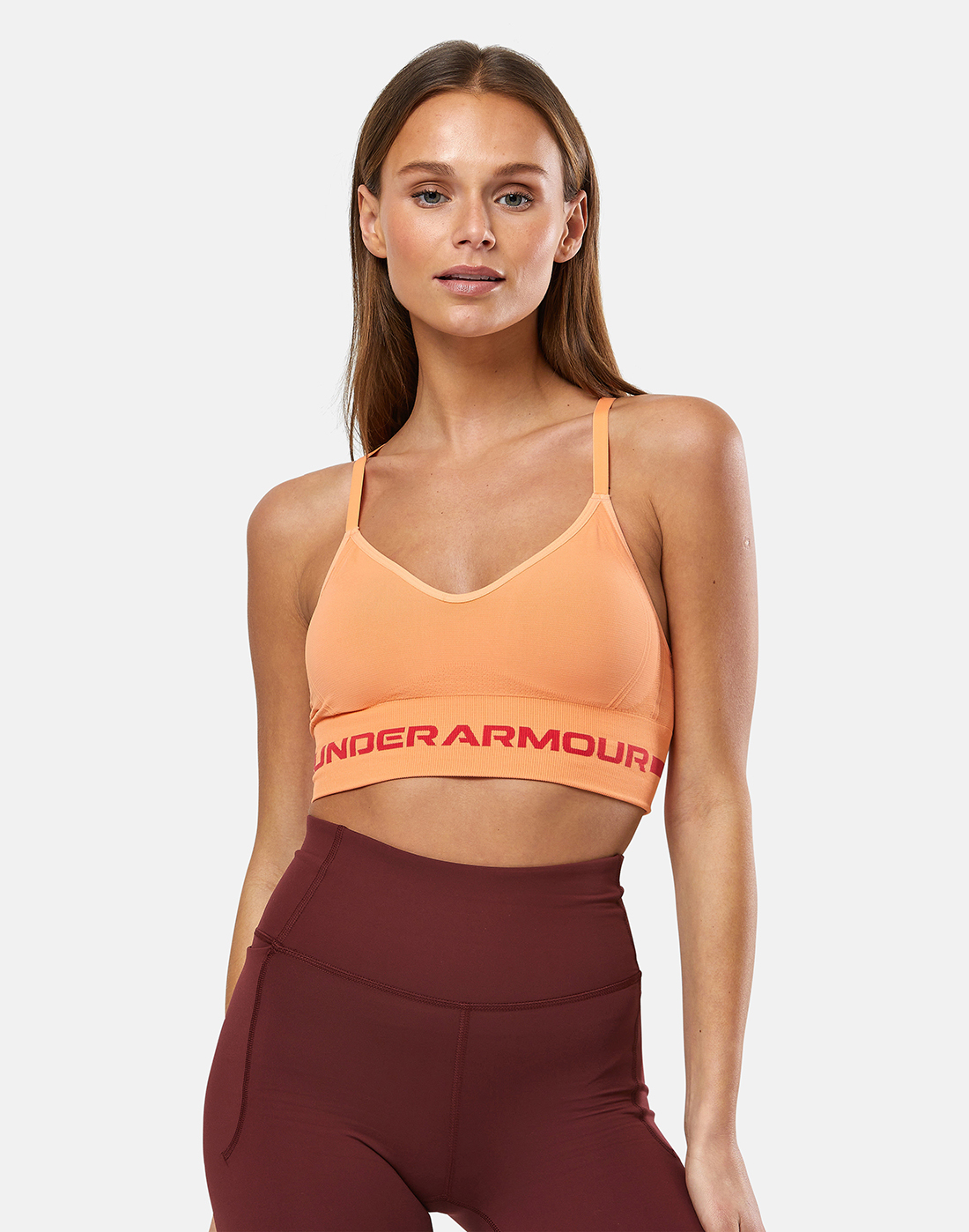 Under Armour Womens Seamless Low Long Light Support Bra - Orange