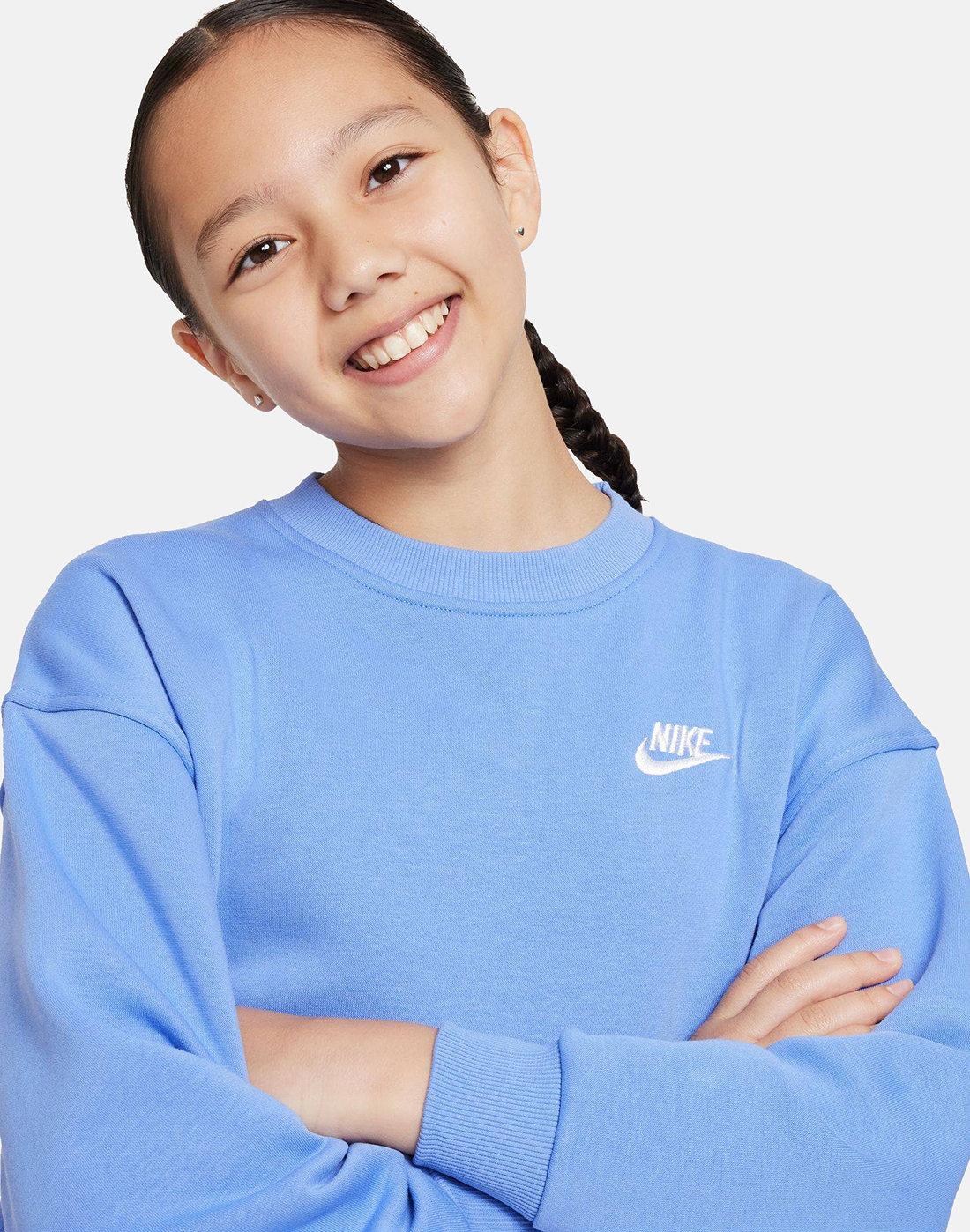 Nike Older Girls Club Fleece Oversized Crew Neck Sweatshirt - Blue ...