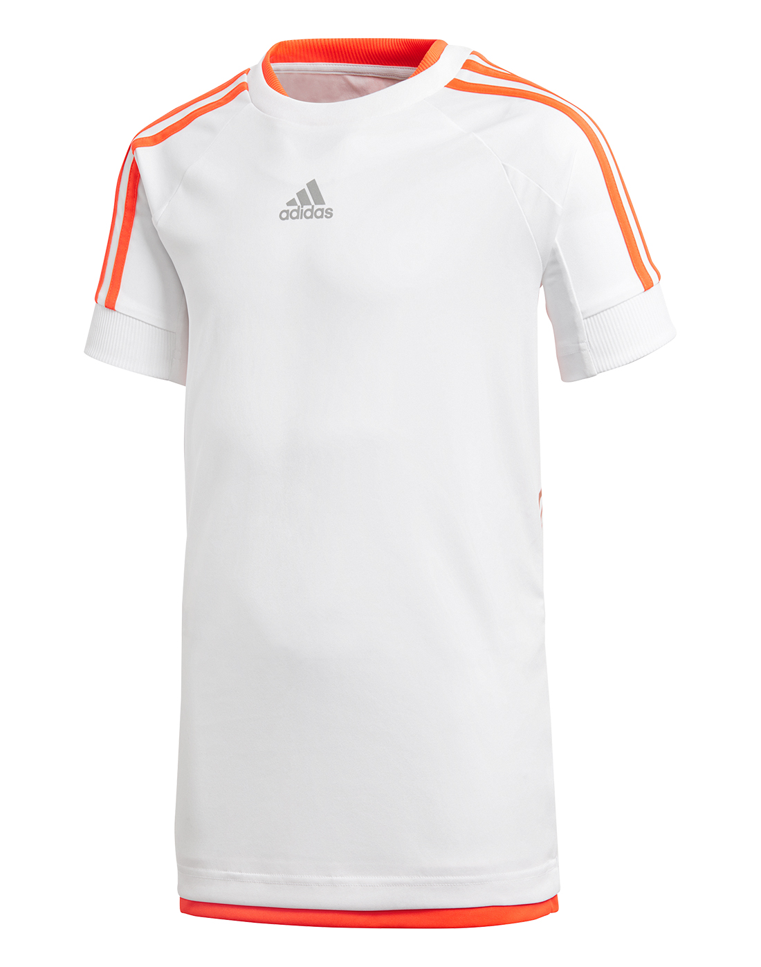 white and orange adidas shirt