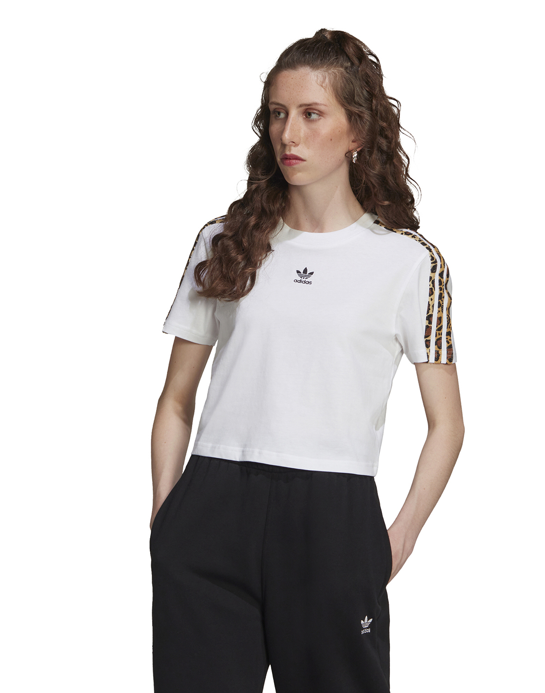 adidas Originals Womens Stripes Leopard Cropped T-shirt - White | Life ...