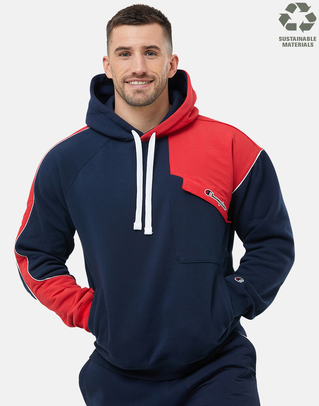 Champion Mens Rochester Woven Mix Hoodie - Navy | Life Style Sports IE