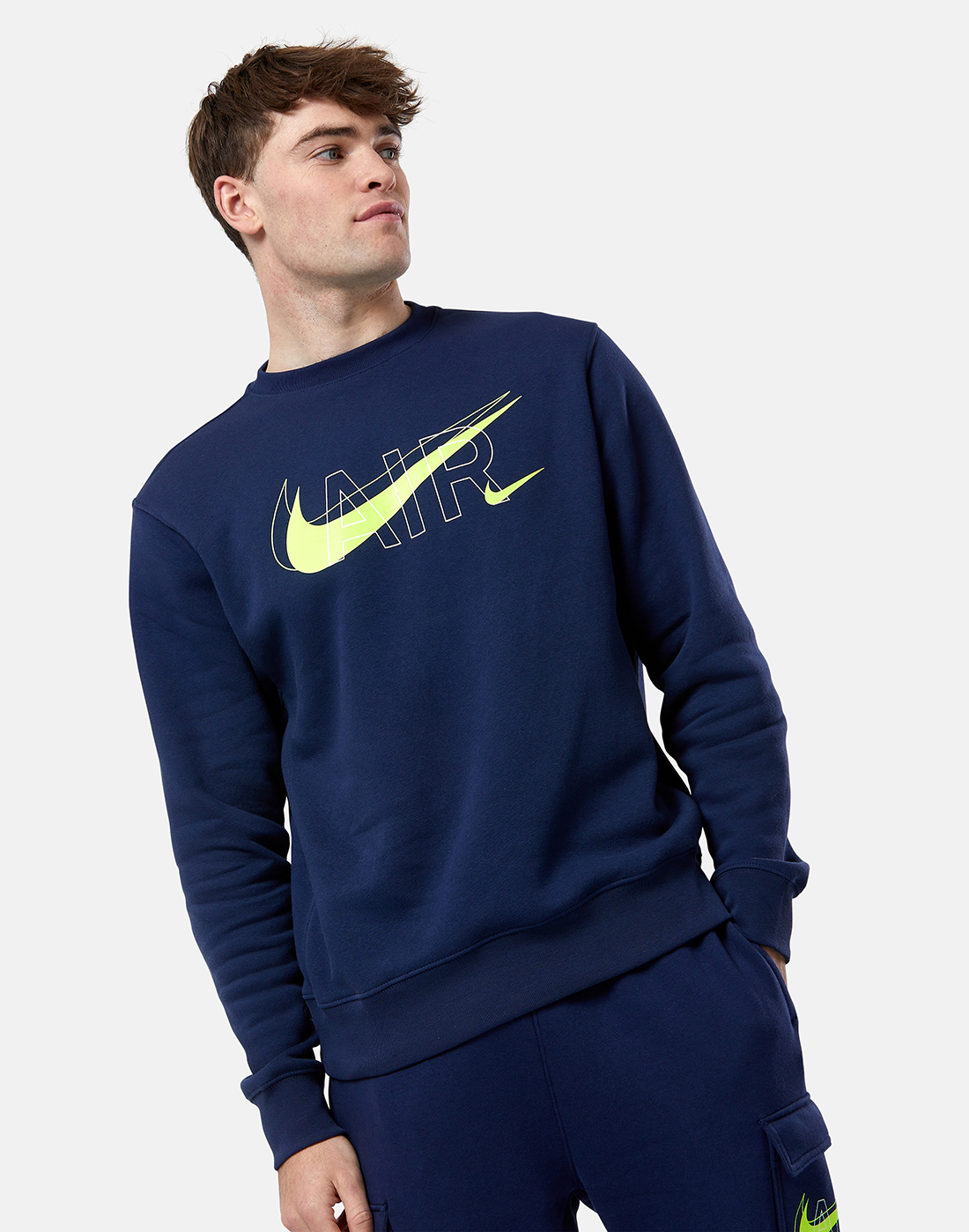 Nike Mens Air Print Crew Neck Sweatshirt - Navy | Life Style Sports IE