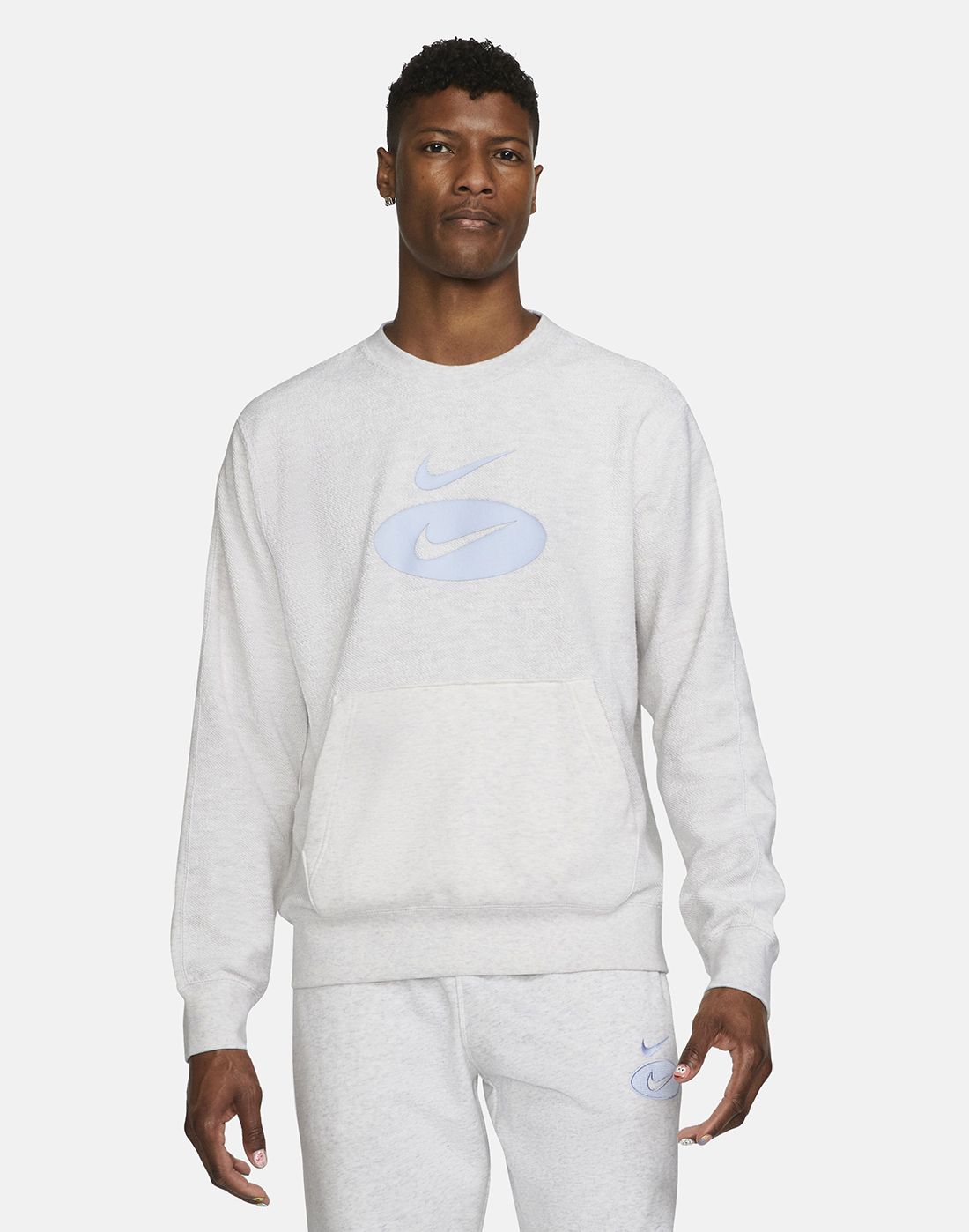 Nike Mens Swoosh Crew Neck Sweatshirt - Grey | Life Style Sports IE