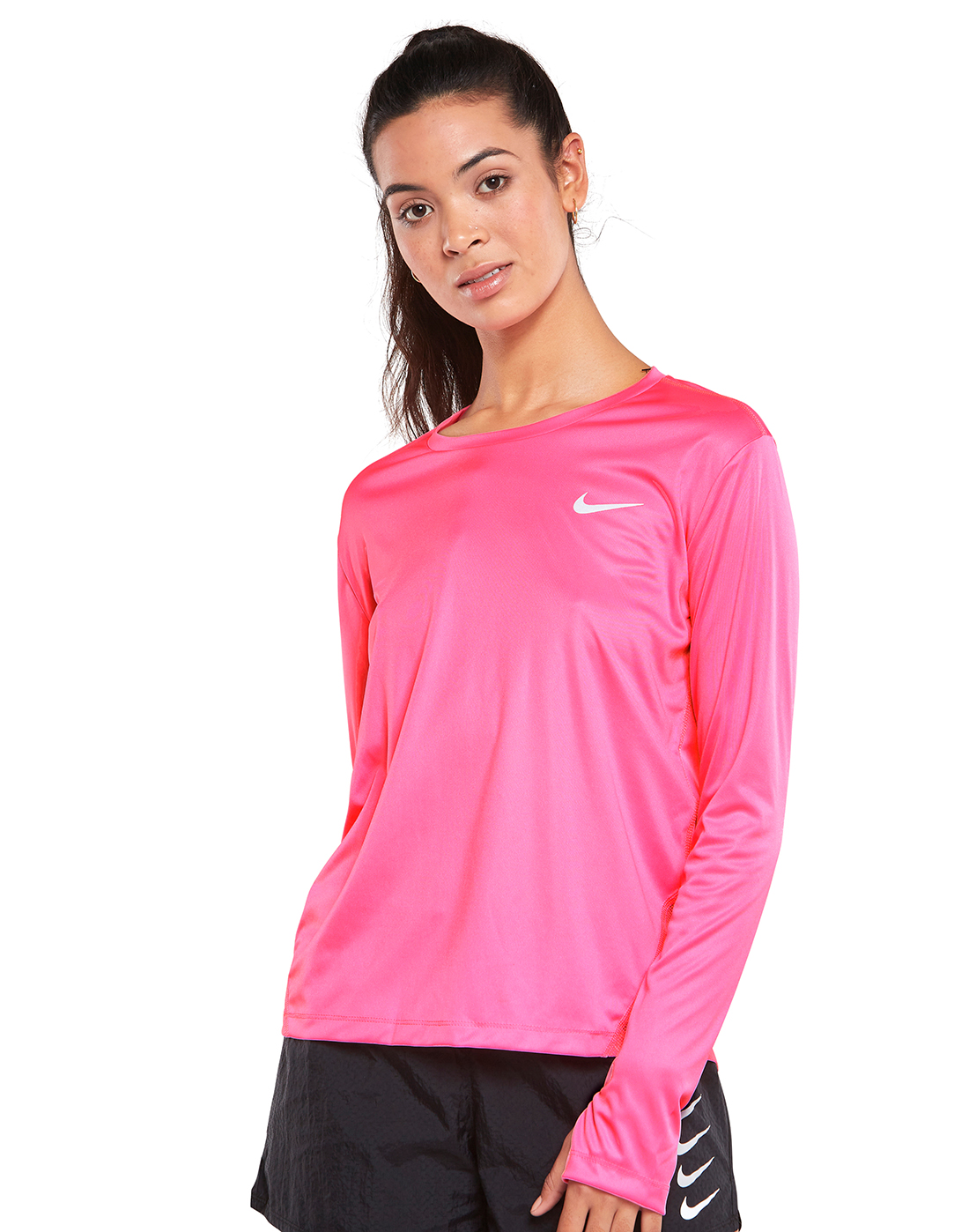 Salida Distinguir Del Sur Nike Womens Miler Long Sleeve T-shirt - Pink | Life Style Sports IE