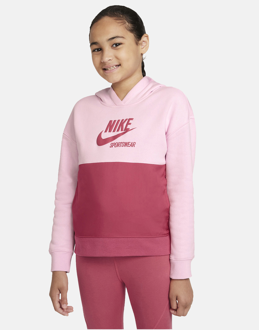 Nike Older Girls Heritage French Terry Hoodie - Pink | Life Style Sports UK