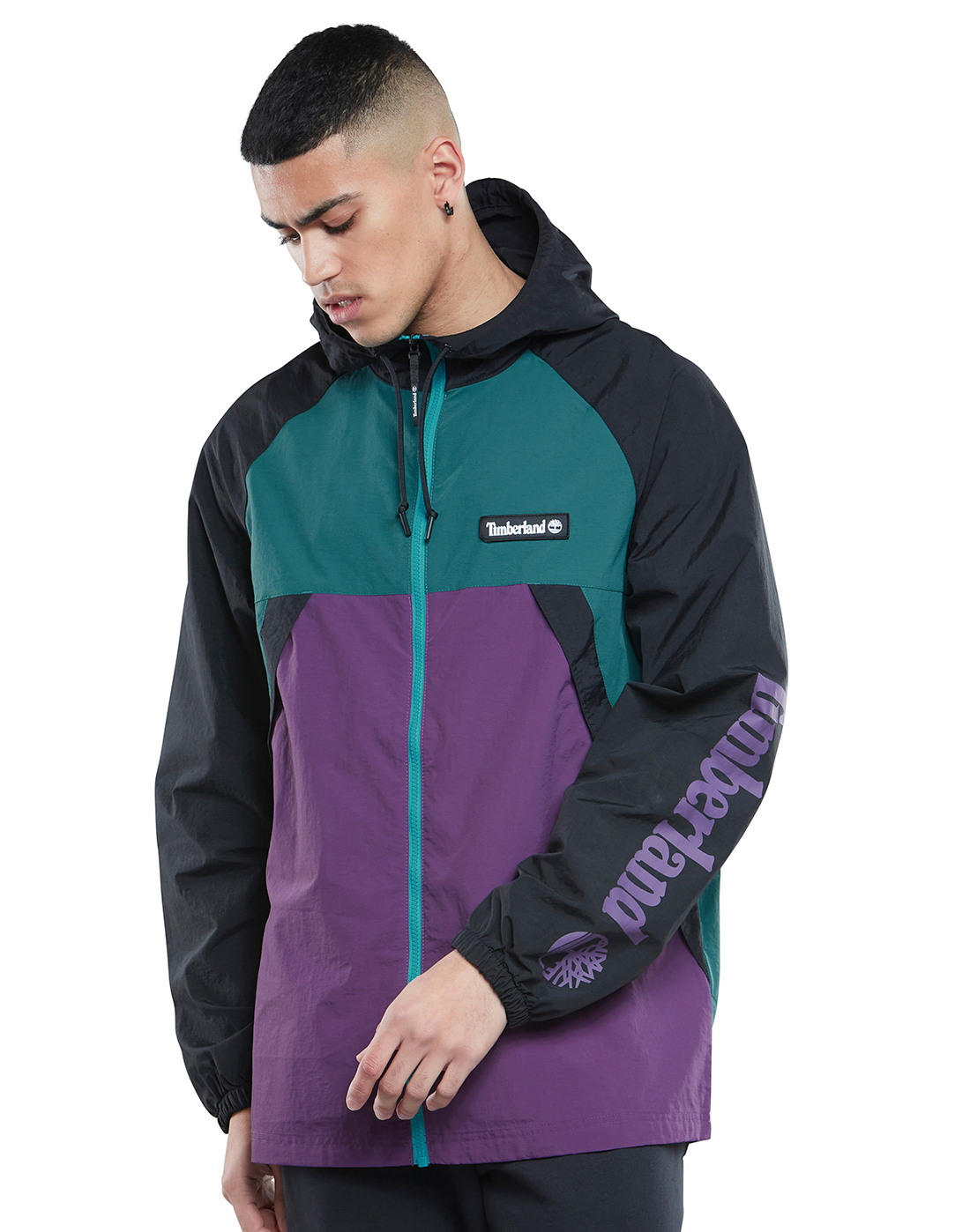 black and purple windbreaker