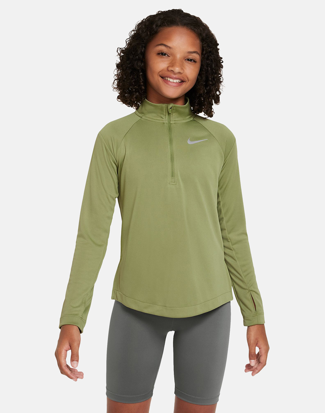 Nike Older Girls Dry Fit Half Zip Top - Green | Life Style Sports UK