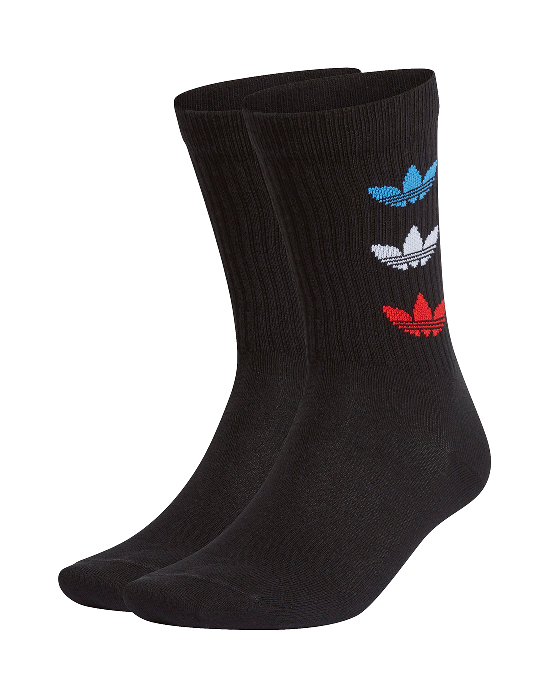 adidas Originals Tricolour Thin Ribbed Crew Socks 2pk - Black | Life ...