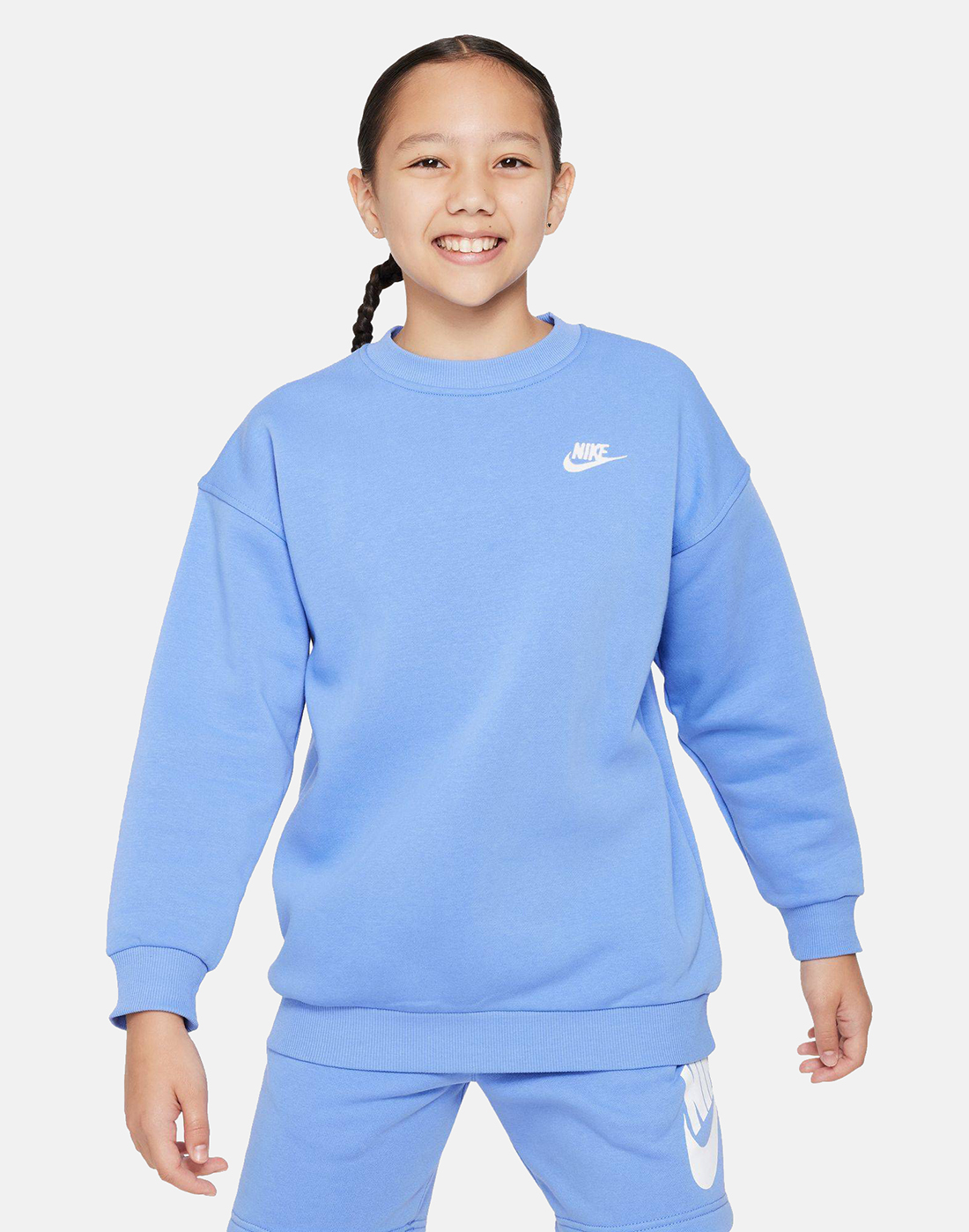 Nike Older Girls Club Fleece Oversized Crew Neck Sweatshirt - Blue ...