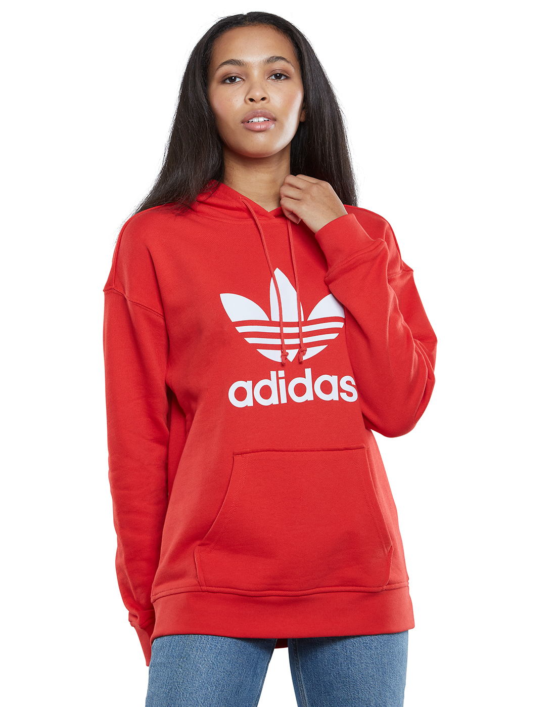 adidas trefoil hoodie women's red