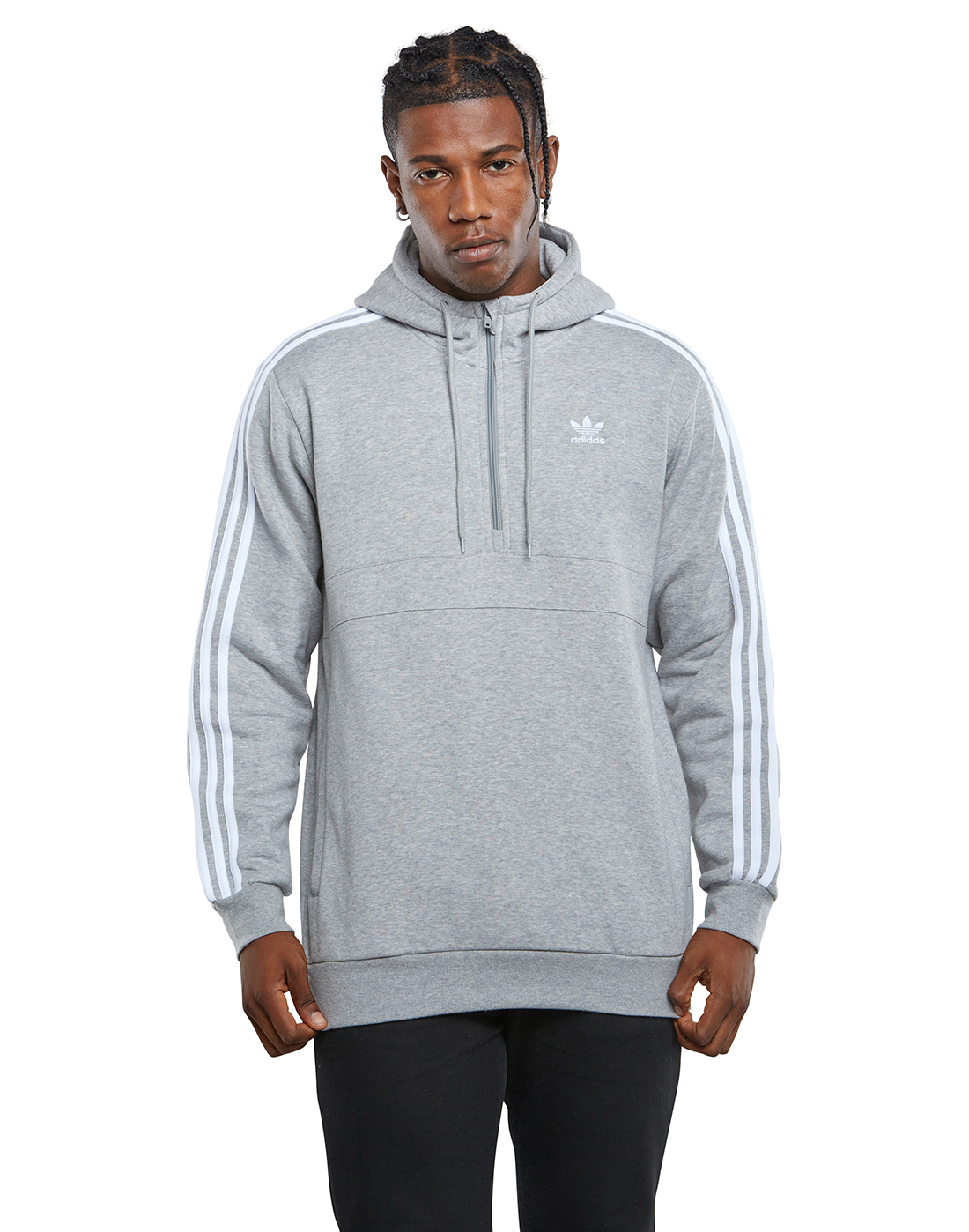 adidas Originals Mens 3 Stripes Half Zip Hoodie - Grey | Life Style ...