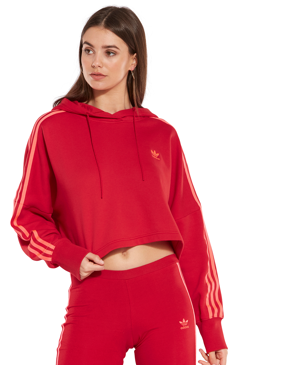 red adidas crop hoodie